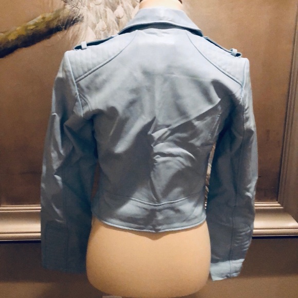 Faux Blue Leather Zip Motorcycle Audition Jacket - Picture 4 of 7
